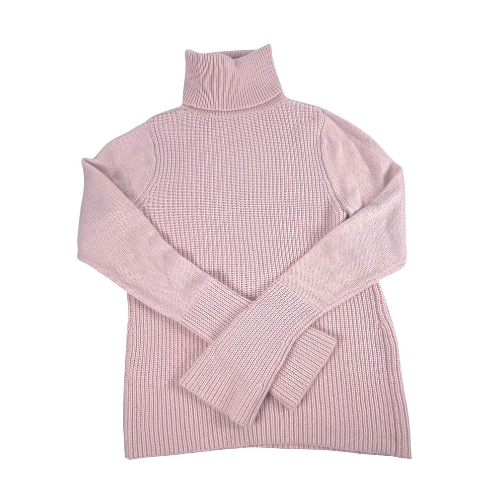 WHBM Turtleneck Sweater Pink Cashmere Nylon Wool Ribbed Cozycore quiet luxury